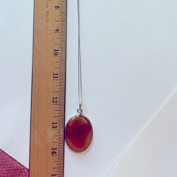 14K White Gold Chain Amber Agate Pendant Necklace 925 Silver - Picture 4 of 15